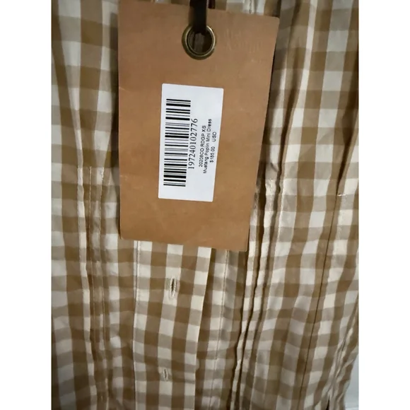 Frankies Bikinis Bella Mini Dress XS Brown Gingham NWT Puff Sleeve Malibu - Picture 2 of 3